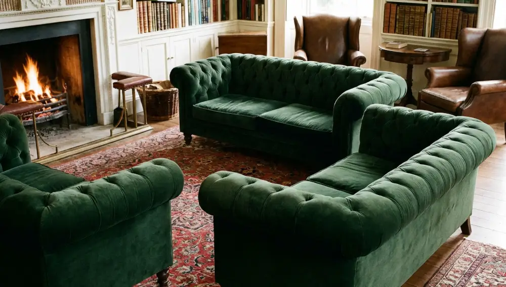 canapés Chesterfield en tissu vert